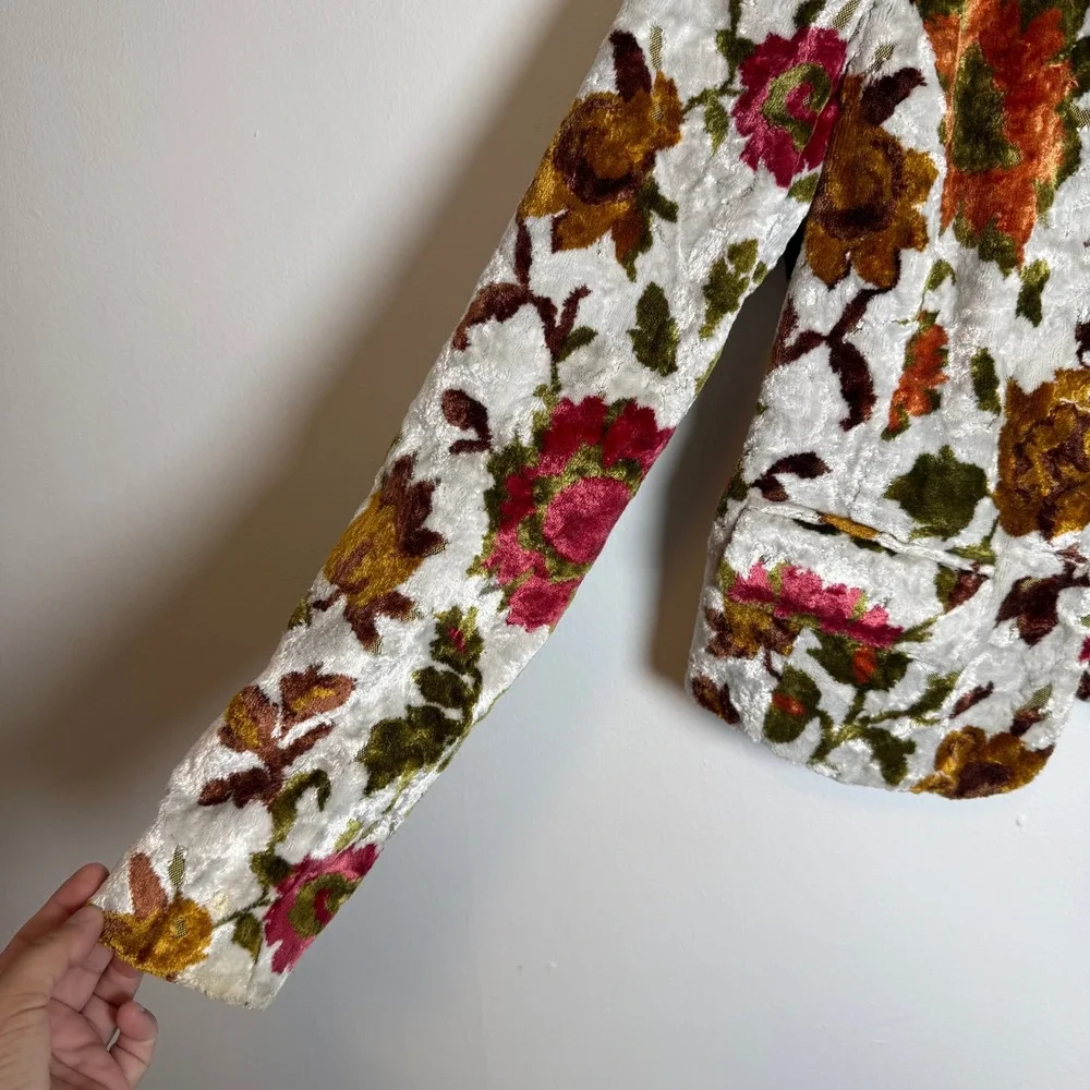 Lucky Brand Velvet Floral Blazer Jacket Women‎ Size S White Red Orange Green